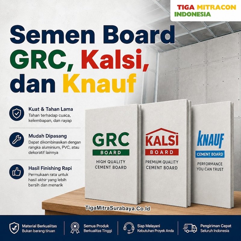 Semen Board GRC, Kalsi, dan Knauf untuk Dinding, Plafon, dan Partisi Bangunan