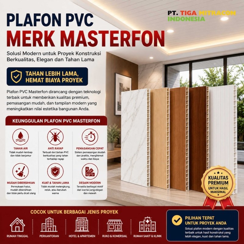 Plafon PVC Masterfon untuk Proyek Rumah, Perkantoran, dan Komersial