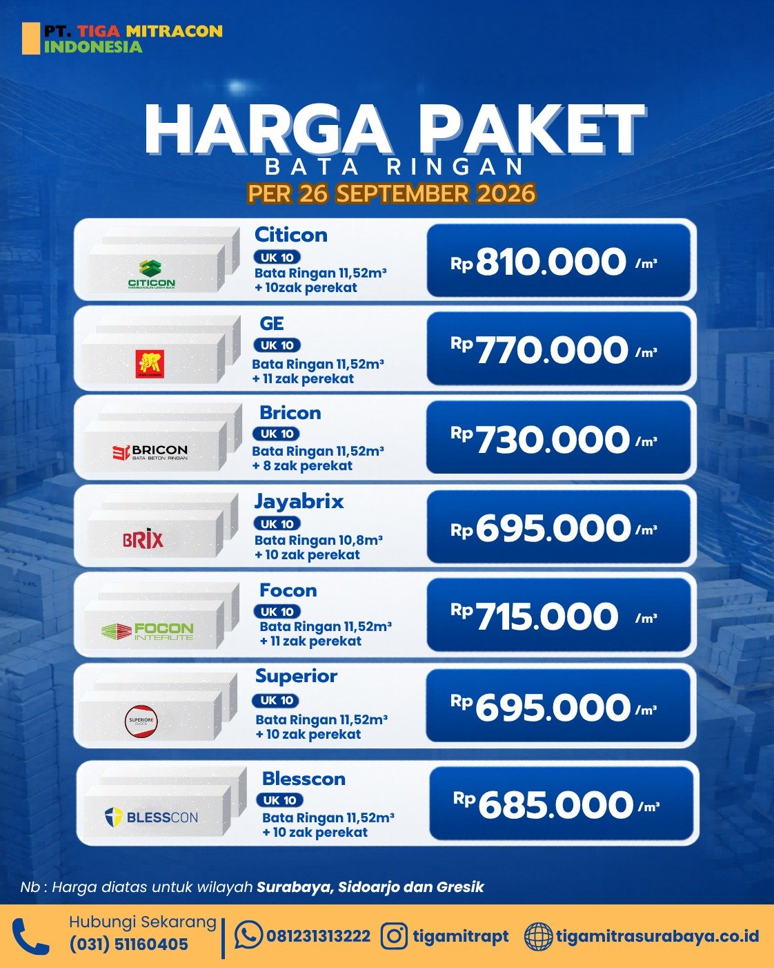 Harga Bata Ringan September 2026 Terbaru