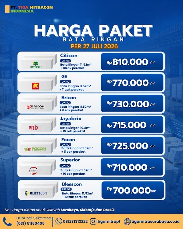 Harga Bata Ringan Terbaru 2026